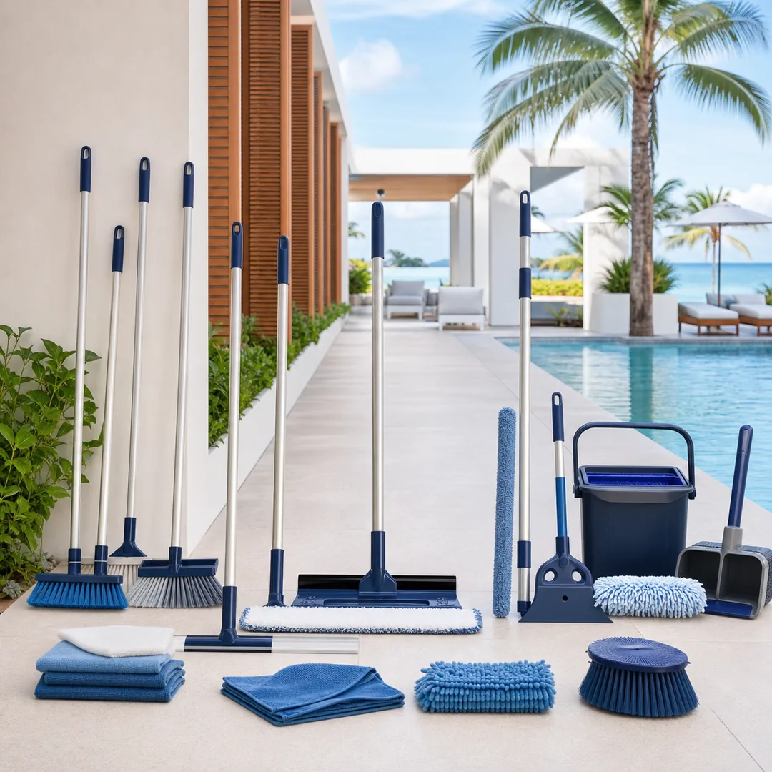Resort and facility cleaning tool solutions for indoor and outdoor areas